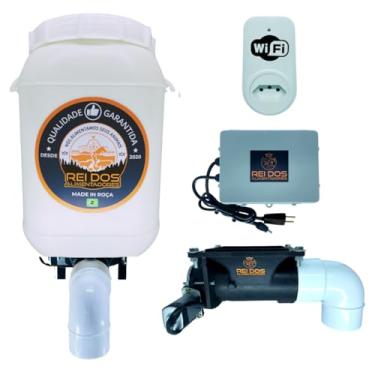 Imagem de Alimentador Automático com Reservatório de Ração de 25 Litros, Programável via Timer WiFi Plug com App, Ideal para Cachorro Cavalo Bovino Ovelha Carneiro Cabrito Porco Galinha Pato Coelho Peixe