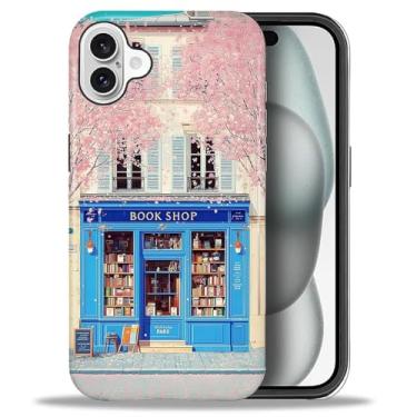 Imagem de DAIZAG Capa para iPhone 16, charmosa livraria azul rosa design de corpo inteiro híbrido proteção dupla TPU macio PC rígido à prova de choque resistente a arranhões capa de telefone para homens e