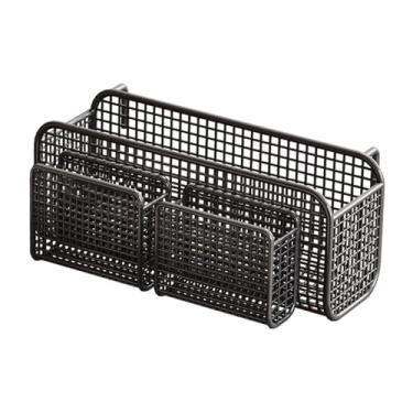 Imagem de Fenteer Cesta de armazenamento suspensa, prateleira de cabeceira multiuso, itens essenciais para quarto, suporte de telefone de ferro de grande capacidade, Black L with Basket