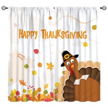 Imagem de Cortinas de Dia de Ação de Graças, lindo peru outono outono folhas de bordo tratamentos de janela, cortinas com isolamento térmico para varão, conjunto de 2 painéis para quarto, sala de estar, cozinha