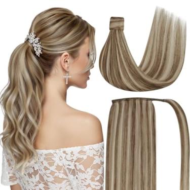 Imagem de Ve Sunny Extensão De Rabo Cavalo Cabelo Humano - Castanho Com Mechas Loiras Claras E Platinadas, Muito Longo, 80G, 22 Polegadas