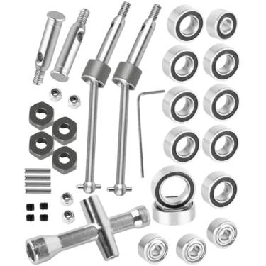 Imagem de RCYouHott RC Upgrades Part #45 Steel Driveshaft CVD/Bearings Kit for 1/24 Micro-B 2S 2WD(LOS00007),1/28 Micro-T 2S 2WD(LOS-1392),Axles Drive Shaft Hops Up,Titanium(LOS-1764)