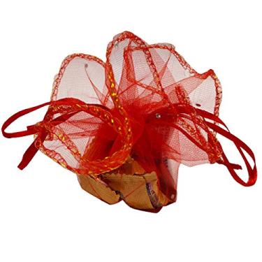 Imagem de Ankirol 20 pçs Bolsa de lembrança de organza transparente com cordão redondo Bolsa de joias Organza Doce 26 cm/10,2 pol. Diâmetro Natal festa de casamento Favor embalagem de presente, Hot Red, 3.5x4.5