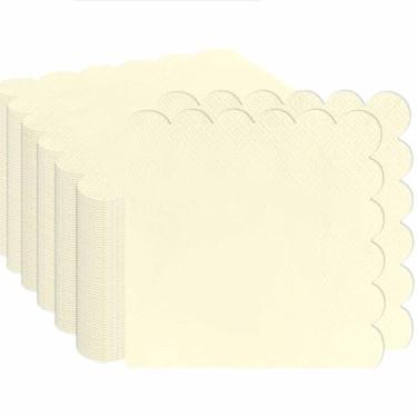 Imagem de RINDOJIN 100 guardanapos de 2 camadas marfim recortado dobrados 12,7 x 12,7 cm guardanapos de papel descartáveis para jantar casamento festa de aniversário marfim guardanapos de bebidas