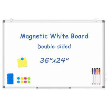 Imagem de WALGLASS Quadro branco magnético 91,44 cm x 61,94 cm quadro branco apagável a seco para parede, quadro branco pendurado com moldura de alumínio prateado para casa, escola, escritório, cozinha