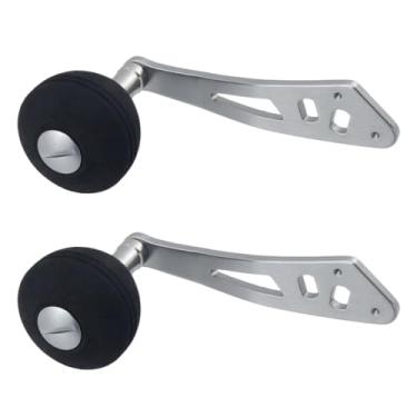 Imagem de Mewutal 2 peças de carretel de pesca de alça única de metal Baitcasting Carretel peças de reposição cinza Baitcasting Power Handle com puxador de EVA preto (cinza)