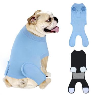 Imagem de QUEARN Pacote com 2 unidades de algodão respirável para recuperação de cães após esterilização pós-esterilização de feridas abdominais, macacões profissionais anti-lambidas para ataduras de cirurgia