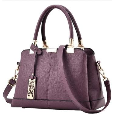 Imagem de Bolsa Feminina Lychee Pattern Top Handbag Tote Bag Pasta Com Alça De Ombro De Couro Destacável, Purple