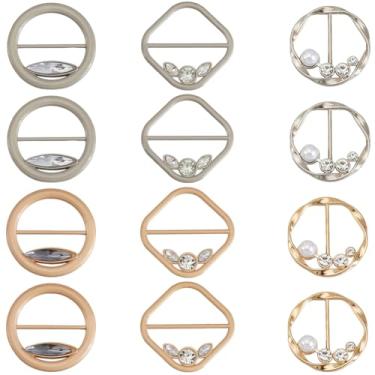 Imagem de GORGECRAFT 6 peças, 6 estilos, clipes de camiseta de metal, anel redondo, losango, imitação de pérola, strass, roupas, canto, botão, fivela, broche para suéter, cachecol, xale, laços, acessórios