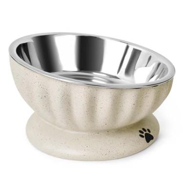 Imagem de Tigela para cães pequenos, tigelas removíveis de aço inoxidável com base de resina, tigela de comida para animais de estimação de 15°/água elevada e inclinada, tigela de comida para animais de