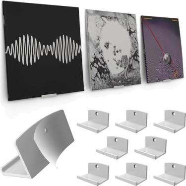 Imagem de Modern JP Suporte de parede de vinil adesivo (pacote com 8) – Suporte de disco de fixação forte, fácil instalação segura para registros, suporte de parede de álbum para 1LP e 2LP – Branco