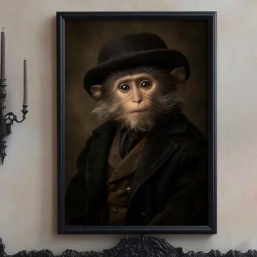 Imagem de JCSMHVLA Impressões de arte de parede em tela de macaco de animal escuro, arte vintage temperamental, estampa de retrato de animal vitoriano, pôsteres góticos vitorianos, pintura em tela de macaco da