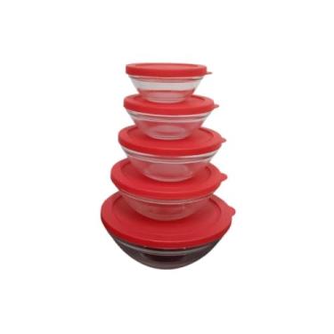 Imagem de Conjunto 5 Potes Redondo de Vidro Com Tampa - Vermelha