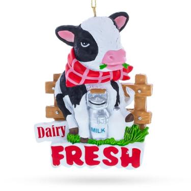Imagem de Enfeite de Natal de vaca fresca com lata de leite, resina