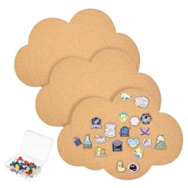 Imagem de 3 peças de quadro de cortiça de nuvem para paredes 1,3 cm de espessura, quadros de avisos de feltro fofos com tachinhas, quadros de visão de nuvem para fotos decorativas de broche, armazenamento de