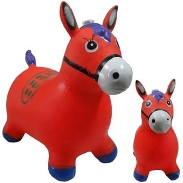 Imagem de Cavalinho Upa Upa Brinquedo Infantil Musical em Borracha Resistente Pula Pula Ideal para Brincadeiras Cor Vermelha