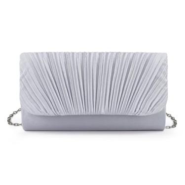 Imagem de MultiValue Bolsas clutch para mulheres, elegante bolsa de noite plissada com corrente removível bolsa de ombro formal para festa de formatura, Prata