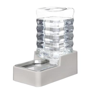 Imagem de RIZZARI Alimentador de água para animais de estimação de aço inoxidável: Dispensador automático de gravidade à prova de vazamento de 8L para gatos e cães, uso interno e externo (bege sem filtro, 8L)
