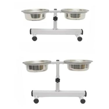 Imagem de Comedouro Elevado AjustáVel Para CãEs De Todos Os Portes, Comedouro Duplo Altura ReguláVel Para Porte P, M, G E Filhotes/Gatos, Para A SaúDe Das ArticulaçõEs(Mini Branco)