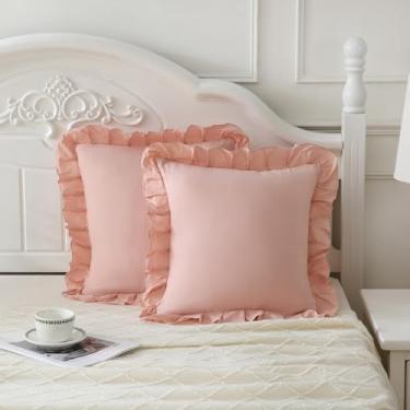 Imagem de Merryword Fronhas cor-de-rosa 45,7 x 45,7 cm (45,7 x 45.7 cm), capas de almofada, pacote com 2 fronhas com babados para