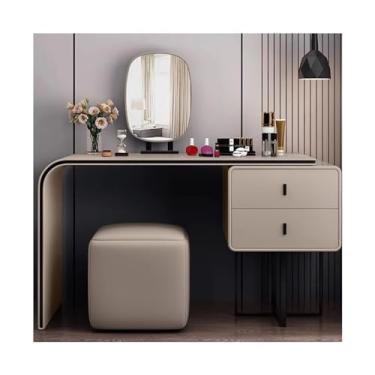 Imagem de Escrivaninha de penteadeira Conjunto de vaidade luxo moderno com espelho e fezes casa maquiagem penteadeira meninas quarto móveis(Champagne,80cm)