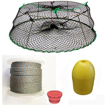 Imagem de KUFA Sports Armadilha de camarão de aço inoxidável estilo torre (76,2 cm x 50,8 cm x 30,5 cm) com corda de chumbo de 0,6 cm x 100 m, combo de flaot e jarra de isca de bala (CT77+LQ4+F13Y+HB5)