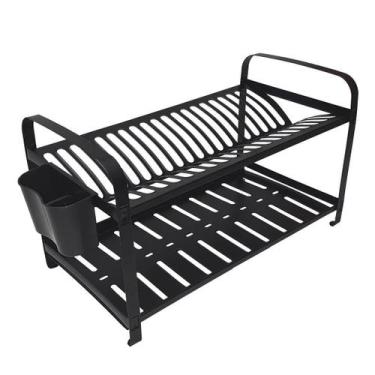 Imagem de Escorredor De Inox 20 Pratos Preto Com Porta Talher - Mak-inox
