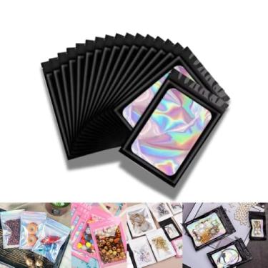 Imagem de Sacos Zip Lock Holográfico Hermético Com Visor Transparente Kit 100 Unidades Saquinho Embalagem Zip Vendas Joias (Preto, 9x12)