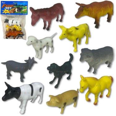 Imagem de Kit Animais Da Fazenda Fazendinha De Brinquedo Borracha Vaca