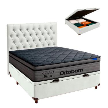 Imagem de Baú Branco + Cabeceira + Colchão Casal Confort Black Ortobom