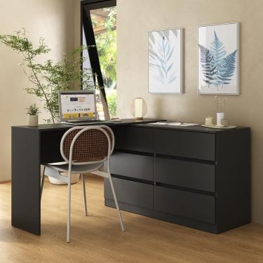 Imagem de Escrivaninha Em L 120cm Com 6 Gavetas Flex Multimóveis Mp6030 Preto