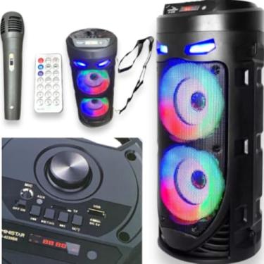 Imagem de Caixa de Som Bluetooth Portátil, Alto-Falante Amplificado com LED RGB, 40cm, Microfone, Controle Remoto, Rádio FM, TWS, USB, Bateria 1500mAh