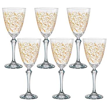 Imagem de Jogo de 6 Taças para água Elizabeth deada em cristal ecológico 350ml A23cm dourada