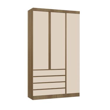 Imagem de Guarda Roupa Modulado 3 Portas 4 Gavetas 132cm Veneza Luciane Móveis Avelã Pf/arenas Pf