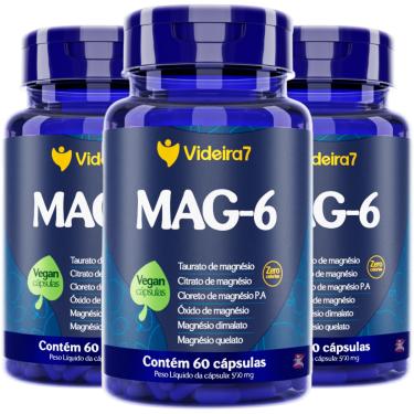 Imagem de KIT 3 MAG-6 6 MAGNÉSIOS TAURATO CITRATO PA ÓXIDO DIMALATO QUELATO 60 CAPS CADA – TOTAL: 180 CAPS – VIDEIRA 7