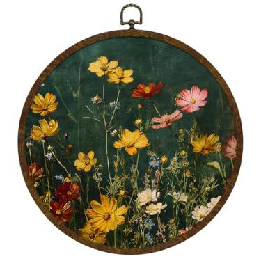 Imagem de Pato selvagem vintage redondo decoração de parede emoldurada 25,4 x 25,4 cm, arte de parede de pássaros escuros, decoração de parede estética para decoração de porta de quarto, sala de estar, 25 cm