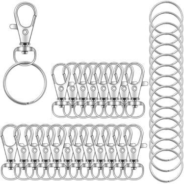 Imagem de Chaveiro com 20 peças, chaveiro de prata com anel aberto, fecho de garra de lagosta giratório de metal, clipe de chaveiro para bolsas, carteiras