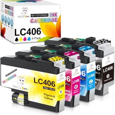 Imagem de Miss Deer Cartuchos de tinta LC406, pacote com 4, substituto compatível com Brother LC 406 XL LC406XL para MFC-J4335DW MFC-J4345DW MFC-J4535DW MFC-J5855DW MFC-J5955DW MFC-J6555DW MFC-J6955DW (BK/C/M/Y
