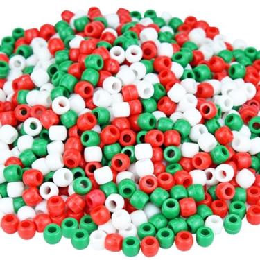 Imagem de Contas de pônei de Natal 9 mm - 100 contas de plástico para artesanato em branco, vermelho e verde para pulseiras, joias, chaveiros, decorações de Natal (Natal, A2)