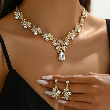 Imagem de Elegante conjunto de joias de festa de formatura para mulheres, acessórios de fantasia de casamento nupcial com cristais brilhantes em tom prateado, joia de gala para eventos formais, Medium, Latão