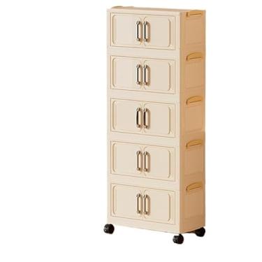 Imagem de Caixa Organizadora Multiuso Dobrável com Rodinhas e Porta – Empilhável Ideal para Banheiro Cozinha Roupas e Closet (40cm(leite branco 5 camadas))