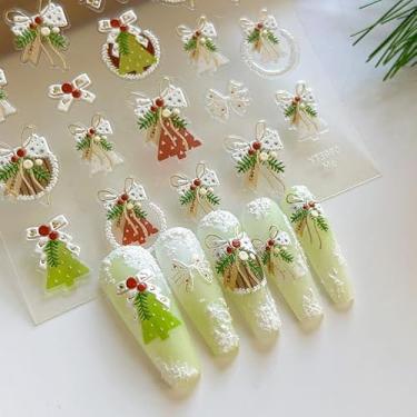 Imagem de 2 folhas de adesivos de unhas de Natal em relevo 5D coloridos flocos de neve arcos ornamentos de anjo decalques de unhas autoadesivos para manicure festiva decoração DIY