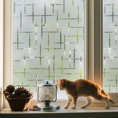 Imagem de Película de vidro fosco não adesiva, película de privacidade para janela de geada, bloqueio de calor para janelas de vidro, aderência estática decorativa de janela para casa, padrão cruzado, 30 x 199