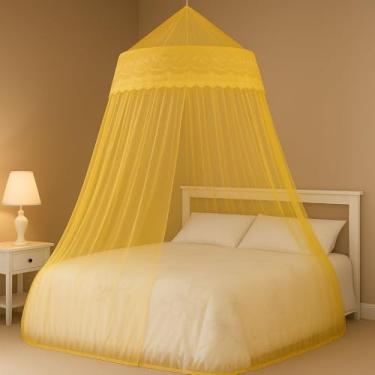 Imagem de Mosquiteiro Gigante de Teto Casal King Queen com Abertura Lateral 14m(Amarelo,Casal sem Abertura)