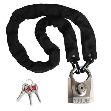 Imagem de Cadeado de corrente de bicicleta com alarme de 130 dB, travas resistentes para motocicletas antifurto de 8 mm, corrente de aço endurecido com mini trava em U para bicicleta, motocicleta, scooter