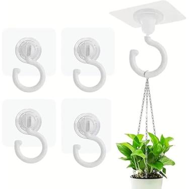 Imagem de 5 ganchos de teto adesivos rotativos – sem broca, fácil instalação para pendurar plantas, lanternas e sinos de vento – cabides adesivos versáteis em branco para decoração de casa e jardim