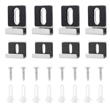 Imagem de 8 clipes de metal para espelho, ganchos de espelho de canal amplo para montagem de espelho sem moldura, ganchos resistentes para suporte de espelho, clipes para pendurar com parafusos para montagem na