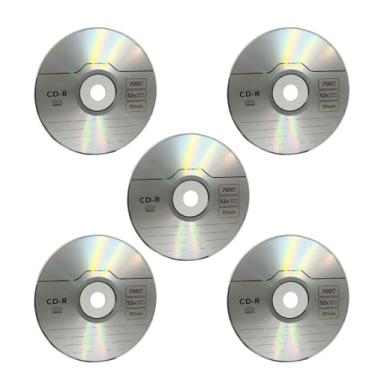 Imagem de Pacote com 5 discos CD-R em branco (superfície prateada) – CDs graváveis de 80 minutos de 700 MB com grande bolsa de armazenamento PP, para dados/música/fotos, compatível com velocidade 52X