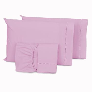 Imagem de Jogo Lençol Casal 4 Peças Ponto Palito Percal 400 Fios(ROSA)