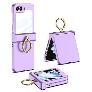 Imagem de Com suporte de anel protetor de tela de vidro 360 proteção completa capa para PC para Samsung Galaxy Z Flip 4 Flip5, roxo claro, para Samsung Z Flip 5